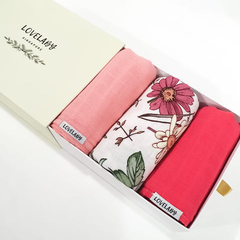 Organic Baby Muslin Swaddle - 2 Solid Colours + 1 Design Print