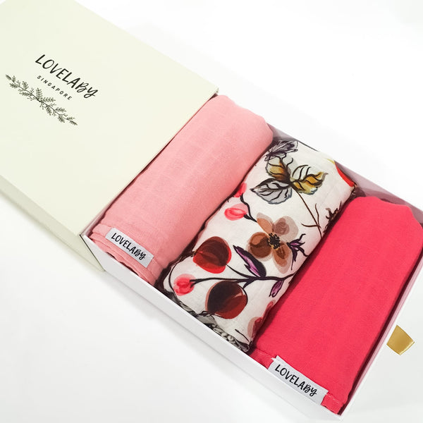 Organic Baby Muslin Swaddle - 2 Solid Colours + 1 Design Print