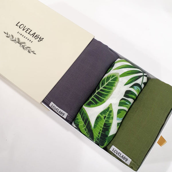 Organic Baby Muslin Swaddle - 2 Solid Colours + 1 Design Print