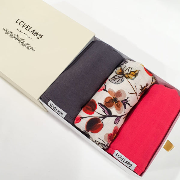 Organic Baby Muslin Swaddle - 2 Solid Colours + 1 Design Print