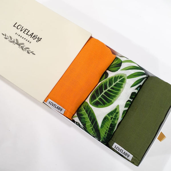 Organic Baby Muslin Swaddle - 2 Solid Colours + 1 Design Print