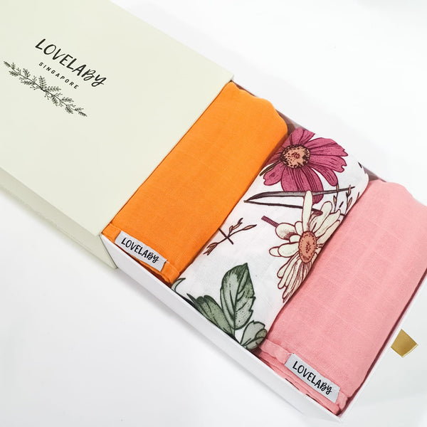 Organic Baby Muslin Swaddle - 2 Solid Colours + 1 Design Print