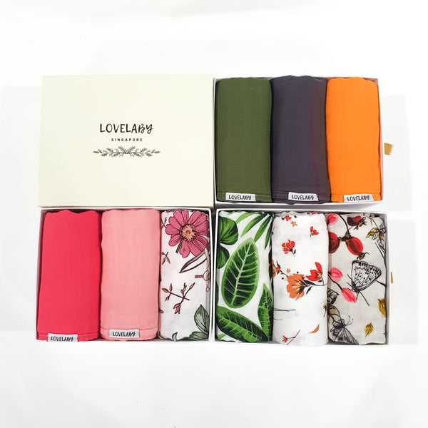 Organic Baby Muslin Swaddle - 2 Solid Colours + 1 Design Print