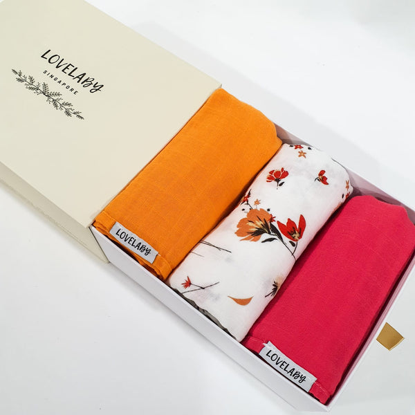 Organic Baby Muslin Swaddle - 2 Solid Colours + 1 Design Print
